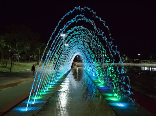 Water Park Luminous park water fountain. cuiabá stock pictures, royalty-free photos & images