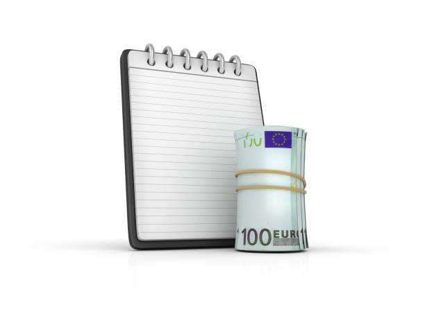 Spiral Note Pad with Euro Money Roll - 3D Rendering
