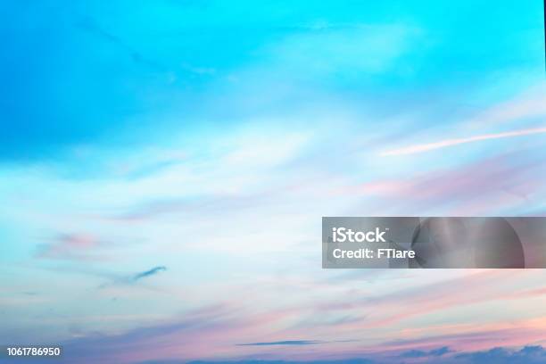 Sky In The Pink And Blue Colors Effect Of Light Pastel Colored Of Sunset Clouds Cloud On The Sunset Sky Background Stock Photo - Download Image Now