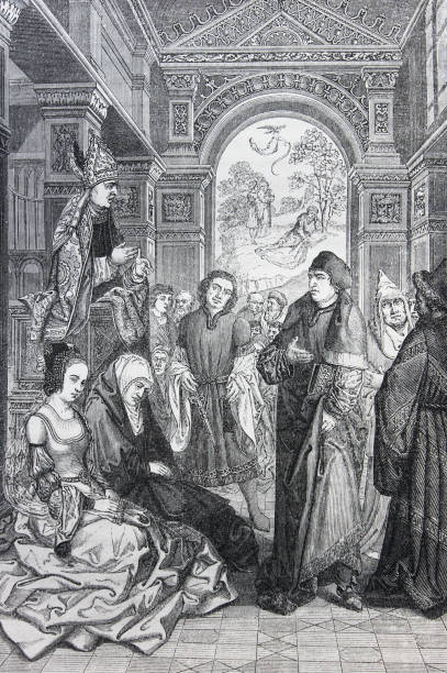 istock St. Robert refuting the Tanghelin hersiac by Bernard van Orley engraved in a vintage book 1061797438