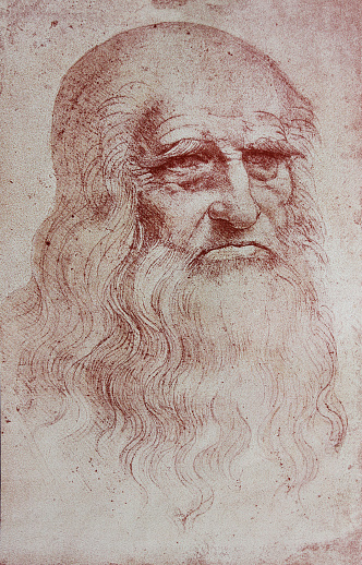 An illustration of Leonardo Da Vinci's portrait from a vintage book Leonard de Vinci, Eugene Muntz, 1899, Paris