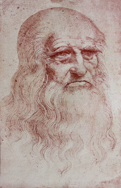 An illustration of Leonardo Da Vinci's portrait from a vintage book An illustration of Leonardo Da Vinci's portrait from a vintage book Leonard de Vinci, Eugene Muntz, 1899, Paris leonardo da vinci stock illustrations