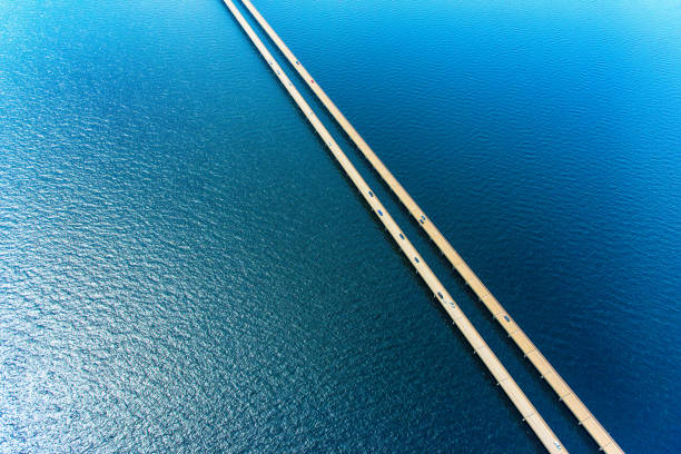 The Lake Pontchartrain Causeway, the worlds longest continuous bridge at just under 24 miles long, near New Orleans, Louisiana and shot from an altitude of about 1000 feet during a helicopter photo flight.