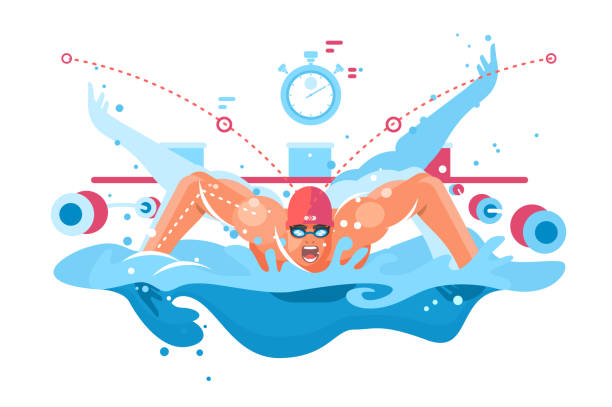 경쟁 수영장에서 근육 수영 선수입니다. - swimming goggles stock illustrations