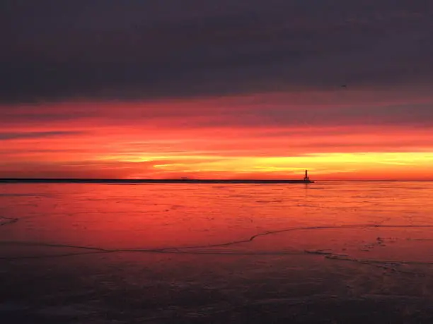 Frozen Lake Michigan at Dawn , Chicago IL USA
