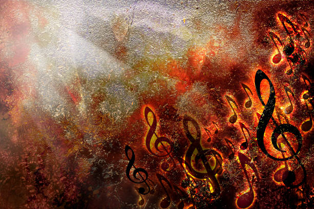 sheet music  background - treble clef music fire musical symbol imagens e fotografias de stock