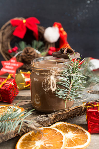 istock Jar of hot chocolate and Christmas decorations. 1061814708