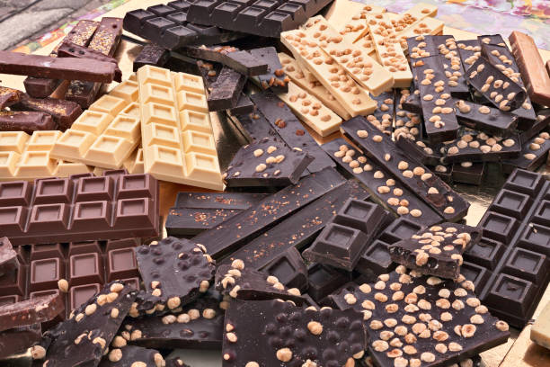 assorted chocolate bars stock photo