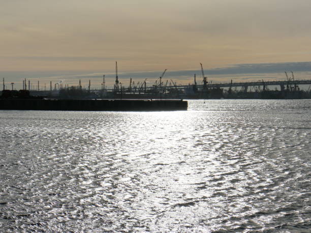 istock Seascape with port and flyovers 1061821220