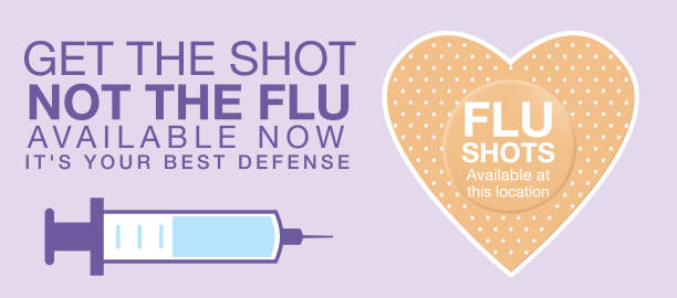 독감 샷된 웹 배너 - syringe injecting vaccination cold and flu stock illustrations