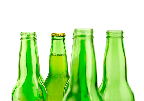 Close up of beer bottles