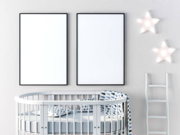 istock Kids room with poster frame mockup 3d rendering 1061824706