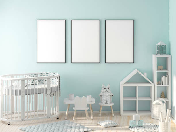 istock Kids room with poster frame mockup 3d rendering 1061824726