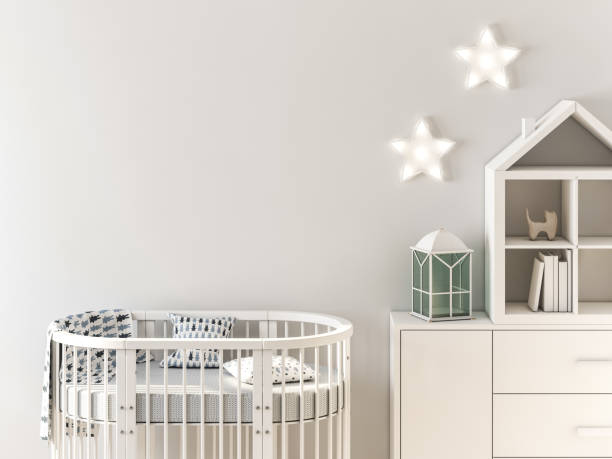 istock Baby crib and wall mockup 1061824730