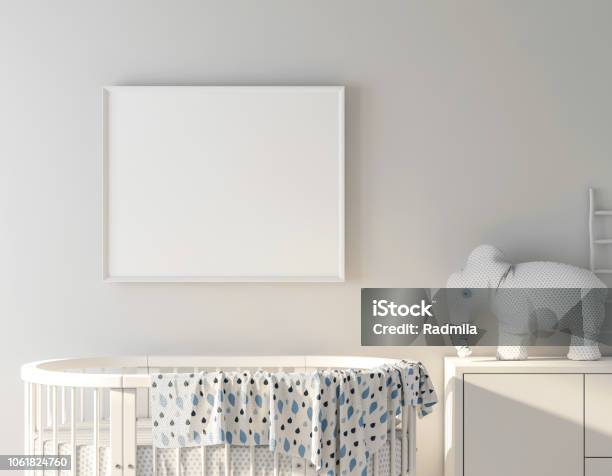 Babybett Mit Rahmen Plakat Mockup Stockfoto und mehr Bilder von Babyzimmer - Babyzimmer, Vorlage, Rand