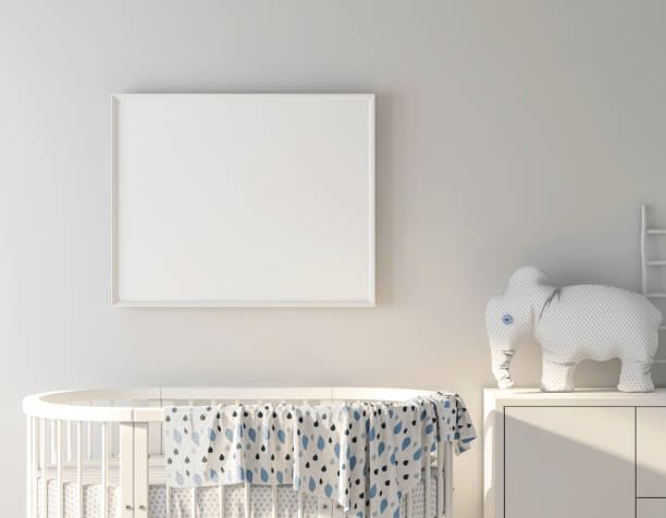 istock Baby bed with frame poster mockup 1061824760