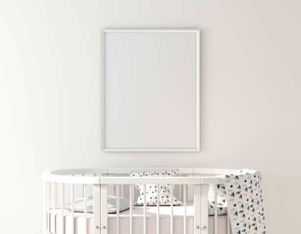 istock Baby bed with frame poster mockup 1061824782