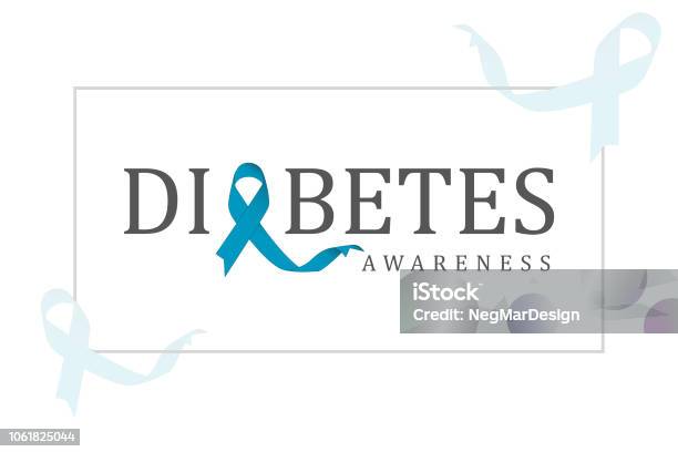 Diabetes Awareness Illustration On White Background With Blue Ribbon Stock Illustration - Download Image Now