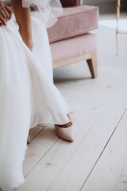 istock Bride putting on wedding shoes 1061827996