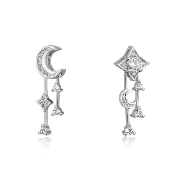 istock Pair of silver diamond earrings isolated on white background 1061829278