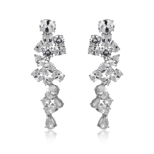 istock Pair of silver diamond earrings isolated on white background 1061829908