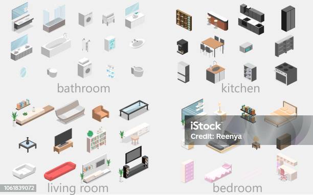 Furniture For Apartment Isometric Flat 3d Isolated Concept Vector Cutaway Stock Illustration - Download Image Now