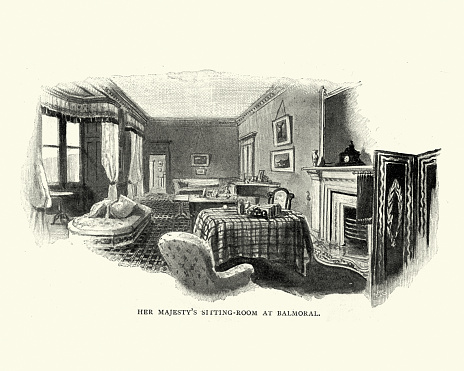 Vinatge engraving of Queen Victoria's sitting room at Balmoral