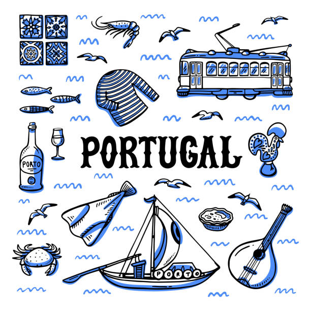 illustrations, cliparts, dessins animés et icônes de ensemble de monuments de portugal. illustration vectorielle de style d’esquisse dessinée à la main - portugal