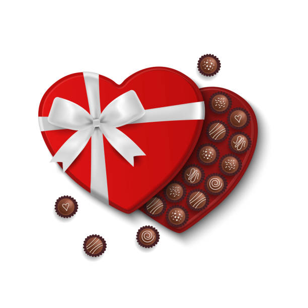 illustrazioni stock, clip art, cartoni animati e icone di tendenza di cioccolatini di san valentino a forma di cuore. confezione regalo. san valentino presente. vettore - chocolate candy chocolate valentines day box