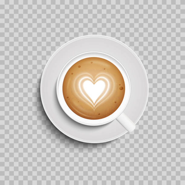 filiżanka do kawy. latte kształt serca sztuki. wektor. odizolowany. widok z góry. - coffee cafe latté cup stock illustrations