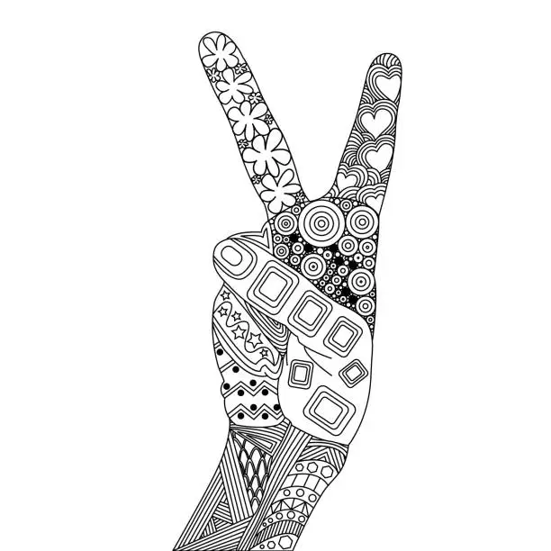 Vector illustration of Vector Illustration of Gesture of Peace with Doodle Elements