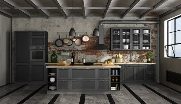 istock Retro black kitchen in a old room 1061852204