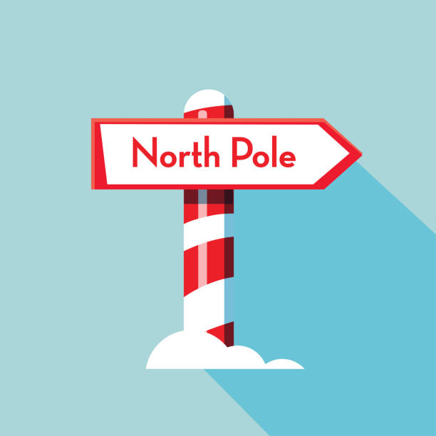 ストライプのポールでクリスマス フラット デザイン アイコン北極方向記号 - pole sign north north pole点のイラスト素材／クリップアート素材／マンガ素材／アイコン素材
