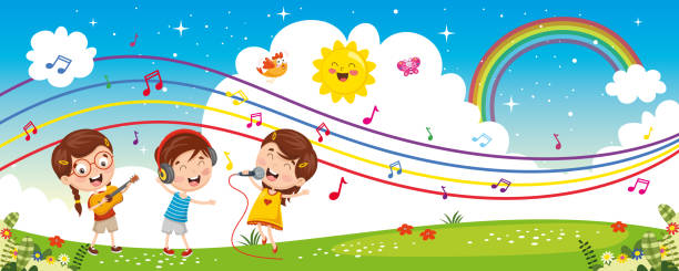 illustrazioni stock, clip art, cartoni animati e icone di tendenza di illustrazione vettoriale di musica per bambini - childrens music