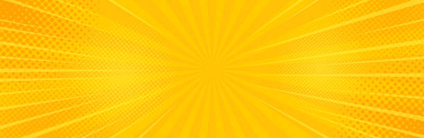 ilustraciones, imágenes clip art, dibujos animados e iconos de stock de fondo vintage pop art amarillo. ilustración de vector de banner - poster backgrounds paper sunbeam