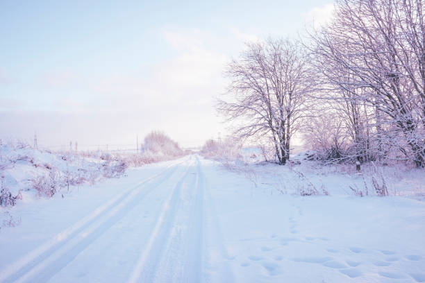 winter road at sunrise