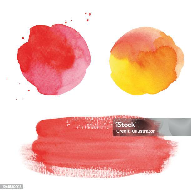 Round Red Watercolor Spots And Banner Stock Illustration - Download Image Now - Watercolor Painting, Watercolor Paints, Red