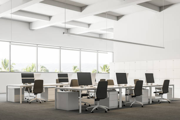 istock White tropic view company office, lockers 1061882964