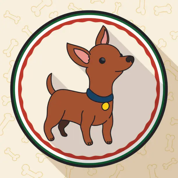 Vector illustration of Button with Chihuahua in Flat Style and Long Shadow