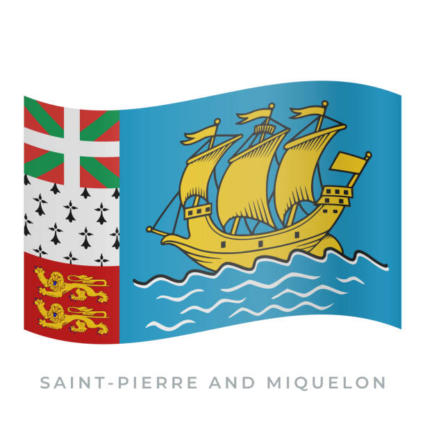 illustrations, cliparts, dessins animés et icônes de saint-pierre et miquelon, agitant le drapeau vector icon. illustration vectorielle isolée sur blanc. - saint pierre et miquelon