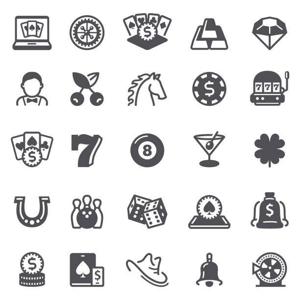Casino and Gambling Icons Casino and Gambling Icons with roulette, cards and poker chips symbols roulette icon stock illustrations