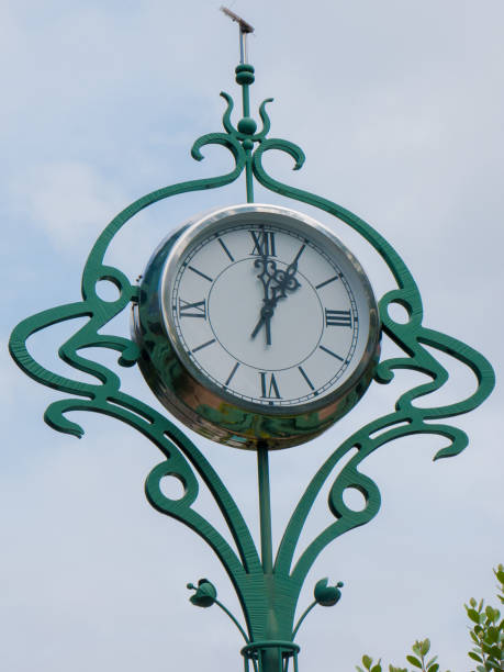istock Close up Street clock against a cloudy sky with space in daytime 1061931046