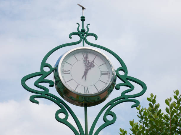 istock Close up Street clock against a cloudy sky with space in daytime 1061931052