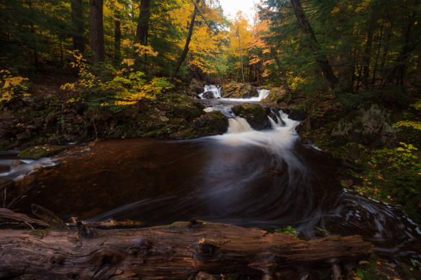 Overlooked Falls of the Porcupine Mountains in Autumn stock photo