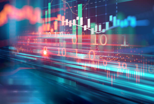 gráfico de inversión bursátil con indicador y el volumen de datos. - stock market stock ticker board stock market data finance fotografías e imágenes de stock