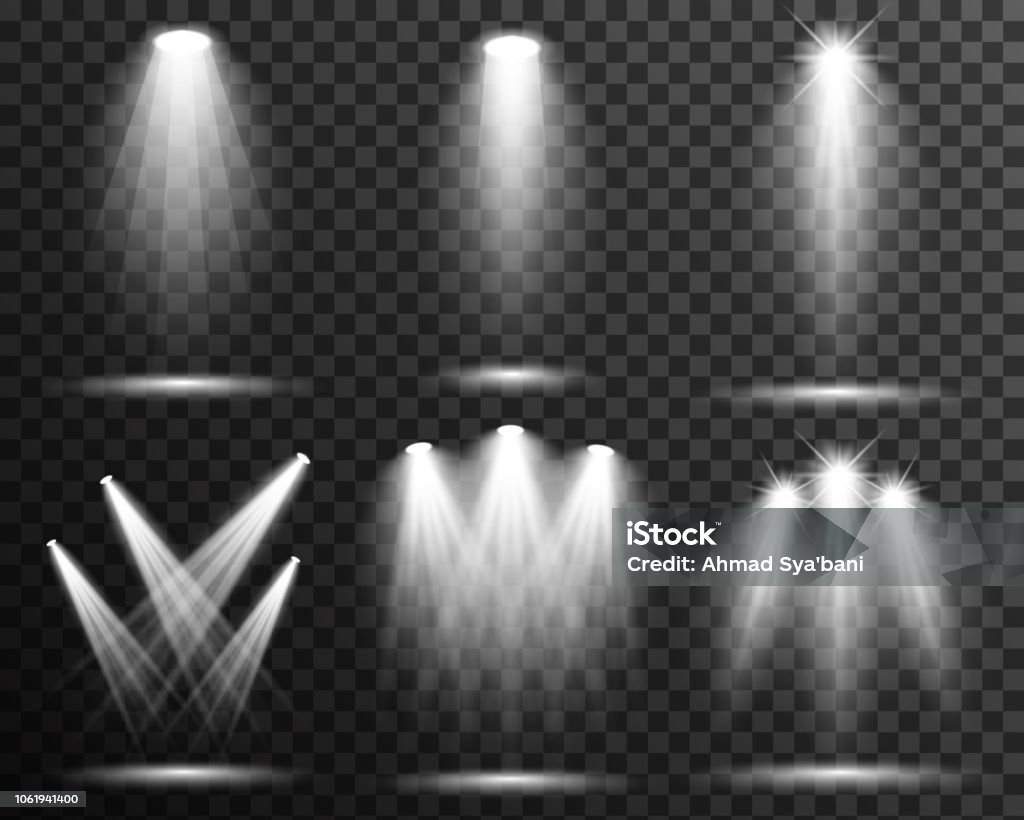 Spotlight illuminated scene set collection vector transparent Stage, podium light effect Spotlight stock vector