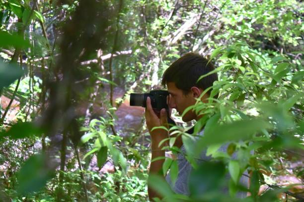 istock Photographer taking pictures in a forest 1061955114