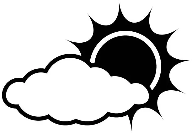 Vector illustration of Sun Behind a Cloud Icon with Long Shadow