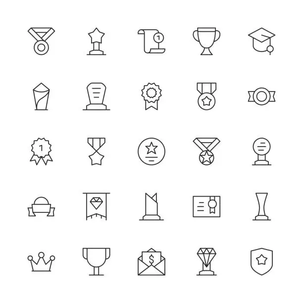 Vector illustration of Award and Trophy Icons - Thin Line Series