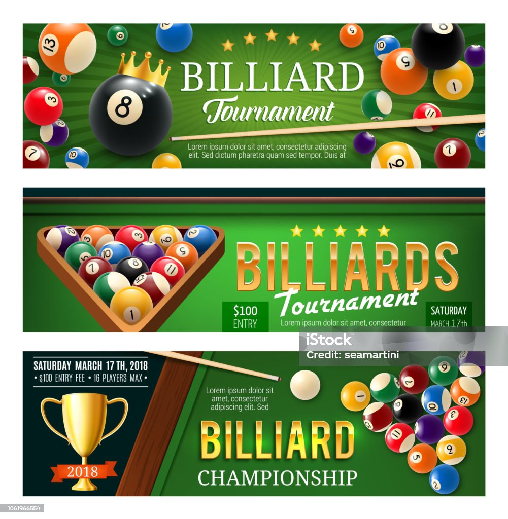 Billiards sport game, balls and cues - Royalty-free Bilhar - Desporto com taco arte vetorial